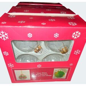 Lot Of 4 Boxes Clear Glass Ball Christmas Ornaments 3" Design Your Own Red Box